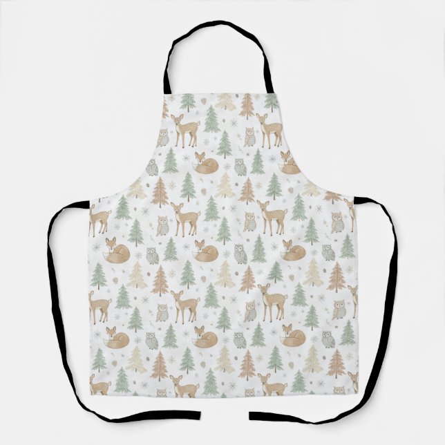 Winter Forest Animals Seamless Pattern Apron (Front)