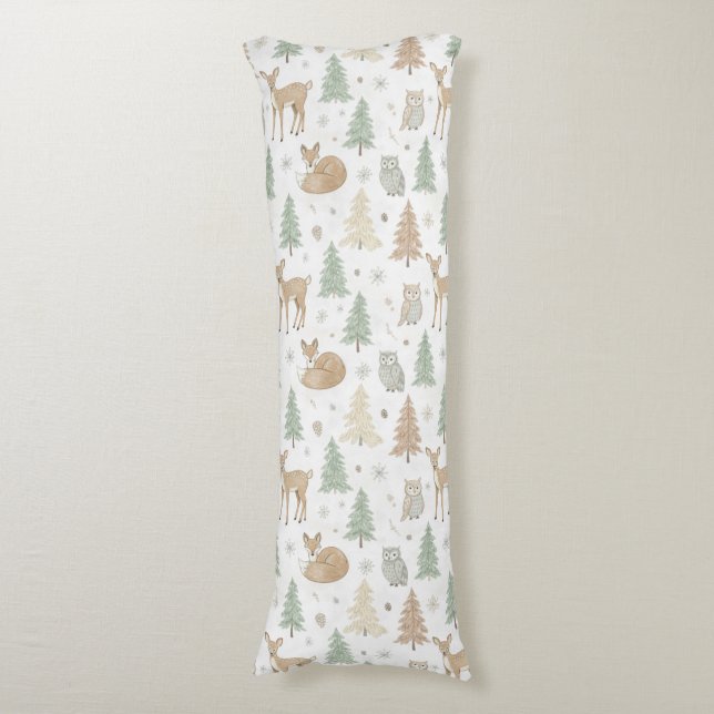 Winter Forest Animals Seamless Pattern Body Cushion (Front Vertical)