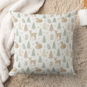 Winter Forest Animals Seamless Pattern Cushion
