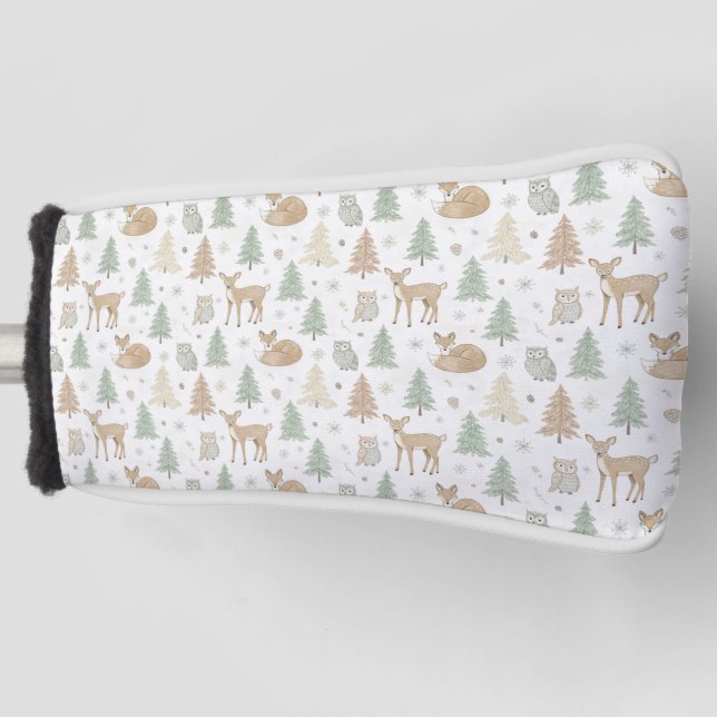 Winter Forest Animals Seamless Pattern Golf Head Cover (Front)
