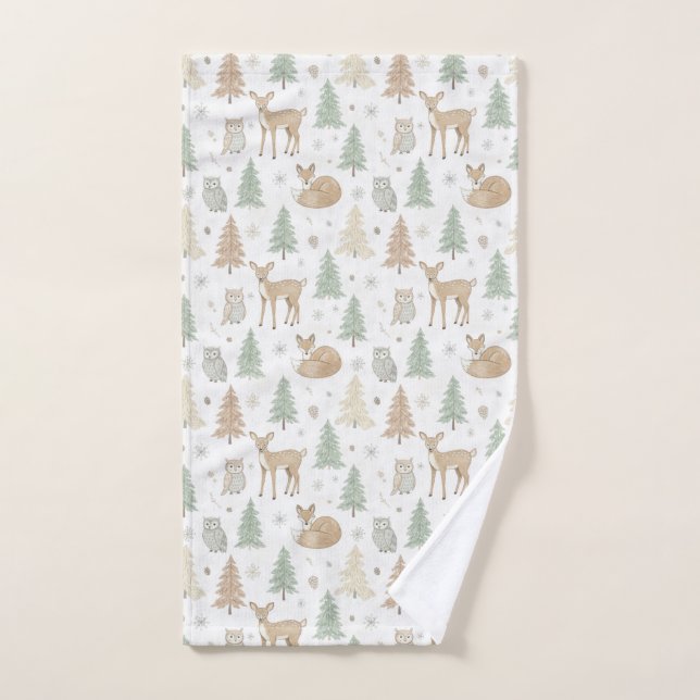 Winter Forest Animals Seamless Pattern Hand Towel (Hand Towel)