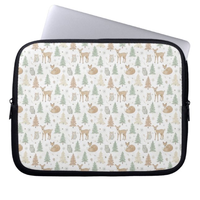 Winter Forest Animals Seamless Pattern Laptop Sleeve (Front)