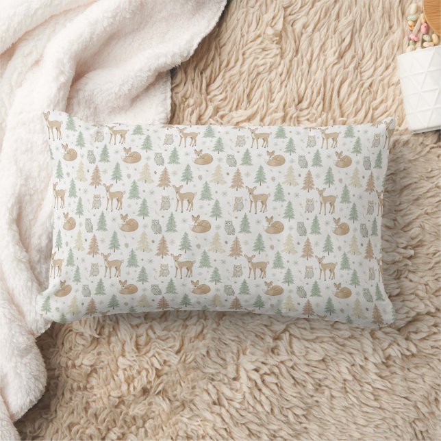 Winter Forest Animals Seamless Pattern Lumbar Cushion (Blanket)