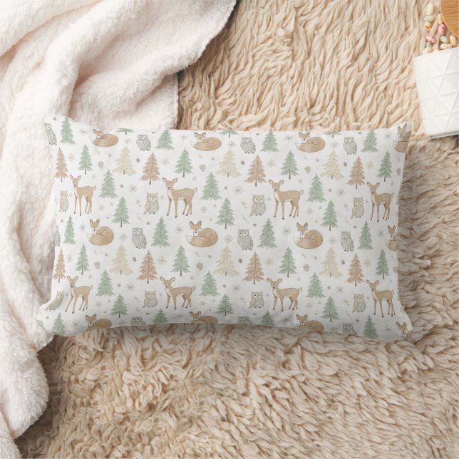 Winter Forest Animals Seamless Pattern Lumbar Cushion (Blanket)