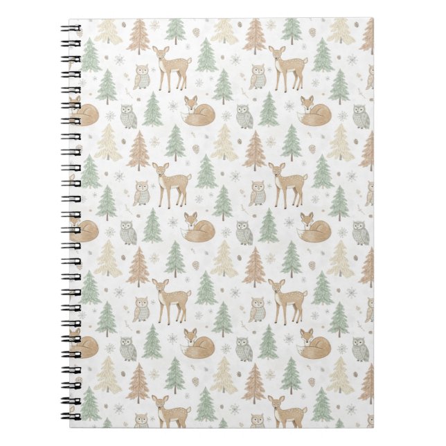 Winter Forest Animals Seamless Pattern Notebook (Front)