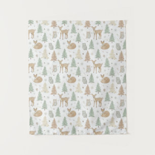 Winter Forest Animals Seamless Pattern Tapestry