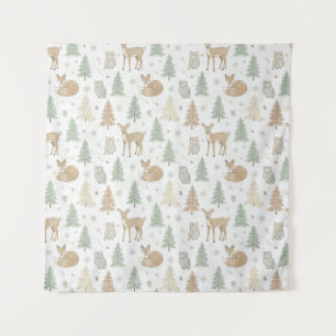 Winter Forest Animals Seamless Pattern Tapestry