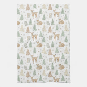 Winter Forest Animals Seamless Pattern Tea Towel