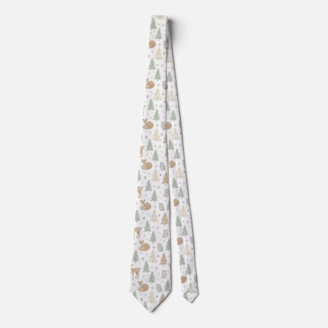 Winter Forest Animals Seamless Pattern Tie (Front)