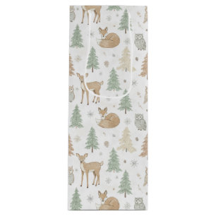 Winter Forest Animals Seamless Pattern Wine Gift Bag