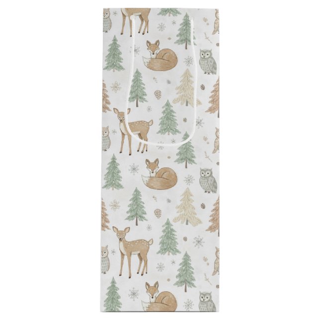 Winter Forest Animals Seamless Pattern Wine Gift Bag (Front)