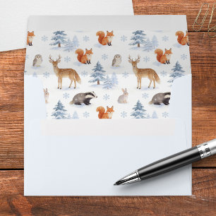 Winter Forest Animals Wildlife Ice Blue Christmas Envelope