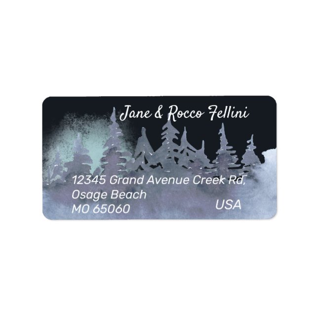 Winter forest at night custom address label (Front)