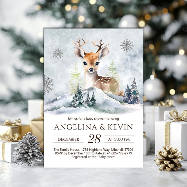 Winter Forest Baby Deer Baby Shower Invitation (Winter Forest Baby Deer Baby Shower Invitation)