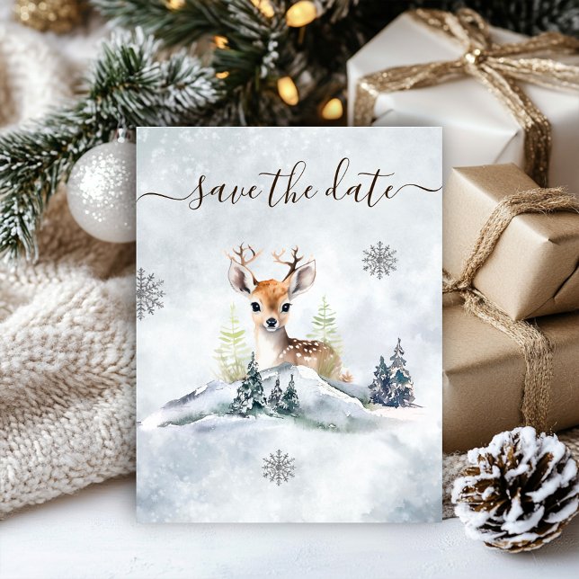 Winter Forest Baby Deer Baby Shower Save The Date (Winter Forest Baby Deer Baby Shower Save The Date)