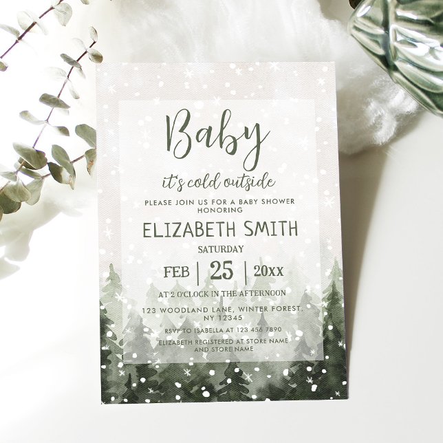 Winter Forest Baby It's Cold Outside Baby Shower Invitation (Creator Uploaded)
