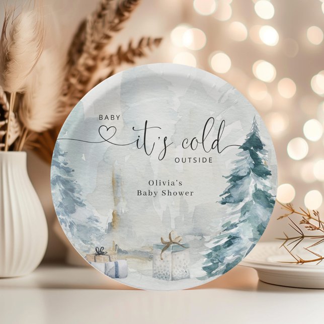 Winter forest baby its cold outside baby shower paper plate (Creator Uploaded)