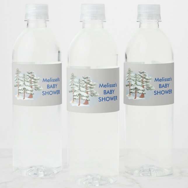 Winter forest baby its cold outside snowflake water bottle label (Creator Uploaded)