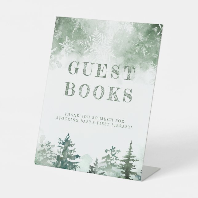 Winter Forest Baby Shower Books for Baby Pedestal Sign (Front)