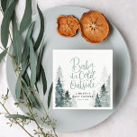 Winter Forest Baby Shower Napkin<br><div class="desc">Custom printed baby shower paper napkins in a pretty gender neutral colour palette of muted blues and greys. This sweet design features a forest of watercolor evergreen trees and modern hand lettering style script that says Baby It's Cold Outside - perfect for a rustic winter baby shower theme. Personalise it...</div>