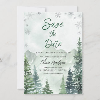 Winter Forest Baby Shower Save the Date Invitation
