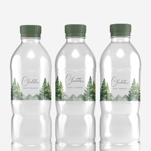 Winter Forest Bear Baby Shower Water Bottle Label