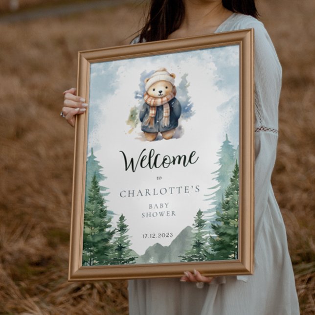 Winter Forest Bear Baby Shower Welcome Poster (Creator Uploaded)