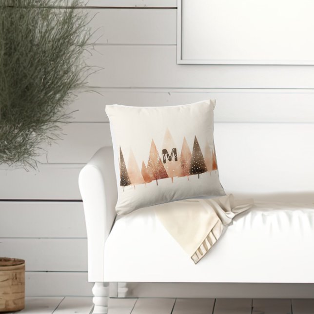 Winter Forest Beige Watercolor Monogram Cushion (Creator Uploaded)