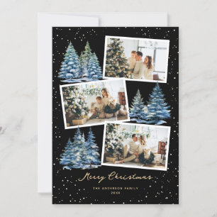 Winter Forest Black Photo Merry Christmas Card