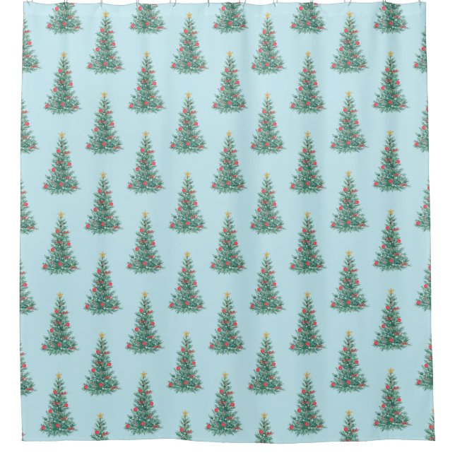 Winter Forest Blue Christmas Tree pattern Shower Curtain (Front)