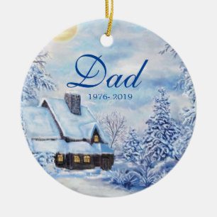 Winter Forest Cabin In Memory Dad Photo Christmas Ceramic Tree Decoration