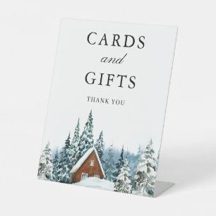 Winter Forest Cabin Lodge Wedding Cards & Gifts Pedestal Sign