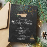 Winter forest chalkboard watercolor baby shower invitation<br><div class="desc">Rustic elegant winter nature baby shower stylish invitation template on dark grey chalkboard featuring a pine tree bough with a wooden bird, a dried branches Christmas tree with star and watercolor splashes, white flowers and little hearts. You can choose to customise it further changing fonts and colours of lettering. ----...</div>