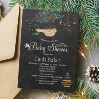 Winter forest chalkboard watercolor baby shower
