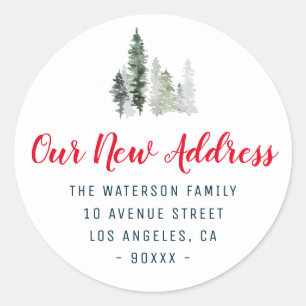 winter forest change of address classic round sticker
