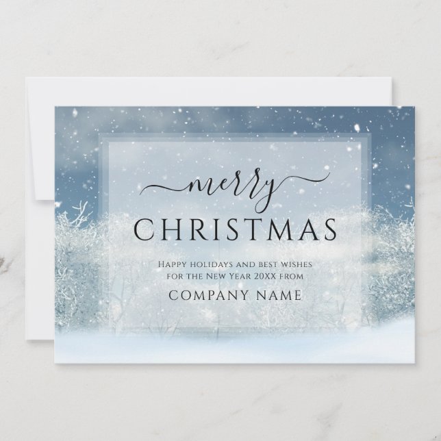 Winter Forest Christmas Corporate Business Logo Holiday Card (Front)