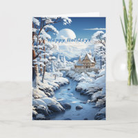 Winter Forest Country Church Frozen River