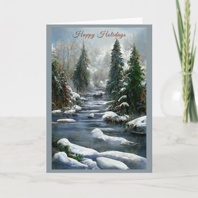 Winter Forest Country River Christmas  Card (Front)