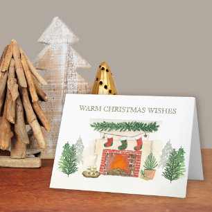 Winter Forest Cozy Christmas Fireplace Business Holiday Card