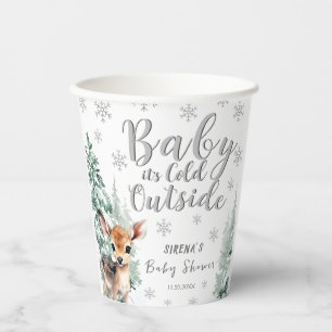 Winter Forest Cute Fawn Baby Shower Paper Cup