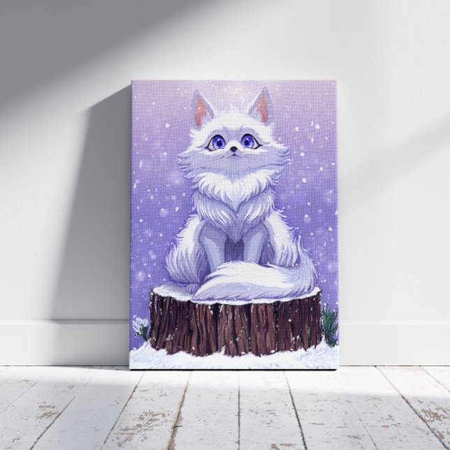 Winter forest : cute snowy Fox wildlife  Canvas Print (true Color Reference: This image shows colors and details like the final printed canvas)