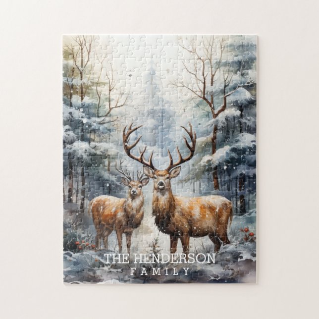 Winter Forest Deer Family Jigsaw Puzzle (Vertical)