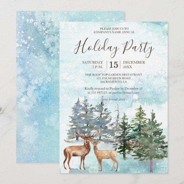 Winter Forest deers snowy woodland Holiday Party Invitation (Front/Back)