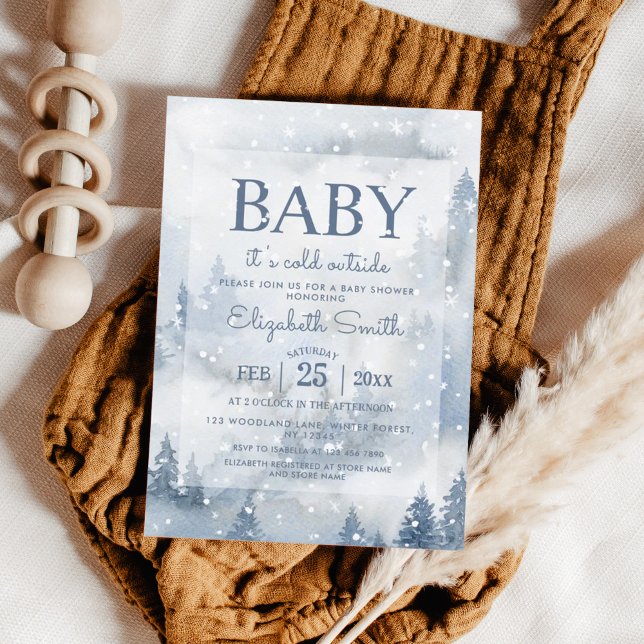 Winter Forest Dusty Blue Baby Shower  Invitation (Creator Uploaded)
