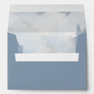 Winter Forest Dusty Blue Watercolor Wedding Envelope