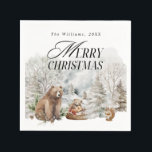 Winter Forest Elegant Watercolor Merry Christmas Napkin<br><div class="desc">Floral Deer Elegant Watercolor Merry Christmas Holiday Card</div>