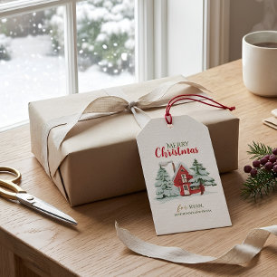 Winter Forest Farmhouse Red Barn Rustic Christmas Gift Tags