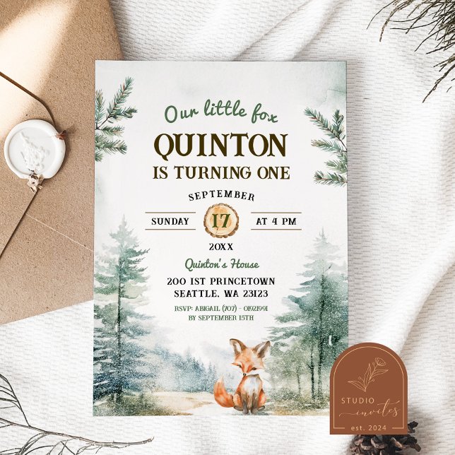 Winter Forest Fox 1st Birthday Invitation (Creator Uploaded)