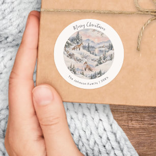 Winter Forest Foxes Snow Merry Christmas Classic Round Sticker