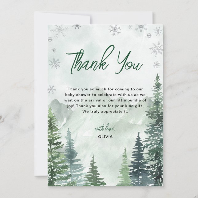 Winter Forest Gender Neutral Baby Shower Thank You Card (Front)